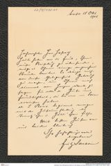 Nachlass Franz Steindachner, Brief von Fritz Sarasin an Franz Steindachner (15.10.1905), Inv.Nr. 435.01, Seite 1